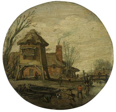 A WINTER LANDSCAPE WITH FIGURES SKATING AND PLAYING KOLF