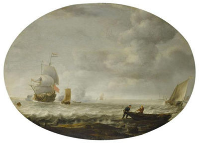 A DUTCH MAN OF WAR AND OTHER SHIPPING OFF A COAST