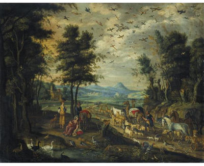 NOAH LEADING THE ANIMALS TO THE ARK by Isaac Van Oosten - Auction record, sale price, and art valuation. Compare with similar artists and explore comparable artworks.