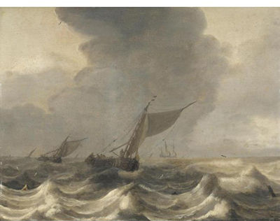 SEASCAPE WITH SMALSCHIPS IN CHOPPY WATERS