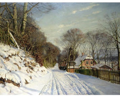 WINTER LANDSCAPE WITH A SNOW-COVERED ROAD