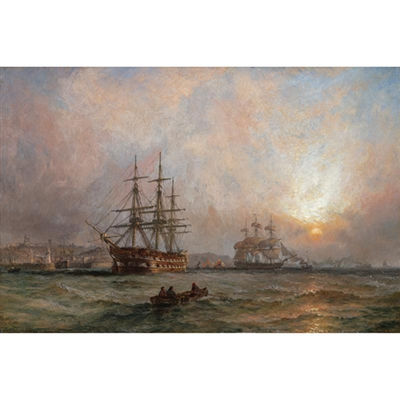 A man of war at anchor off Scarborough by Claude T Stanfield Moore - Auction record, sale price, and art valuation. Compare with similar artists and explore comparable artworks.