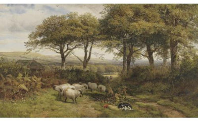 Sample artwork by George Shalders (1826 - 1873), known for landscape, figure, rural genre paintings - View similar artists and auction records