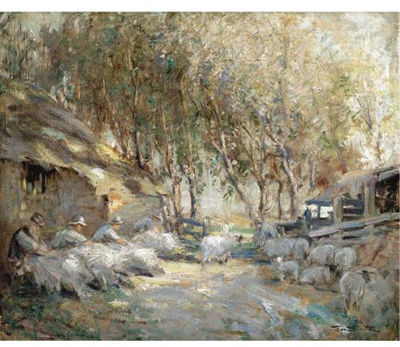 The Sheep Shearing by George Smith - Auction record, sale price, and art valuation. Compare with similar artists and explore comparable artworks.