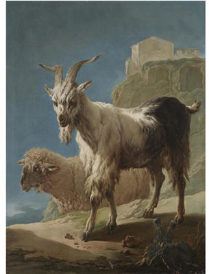 A GOAT AND A SHEEP IN AN ITALIANATE LANDSCAPE