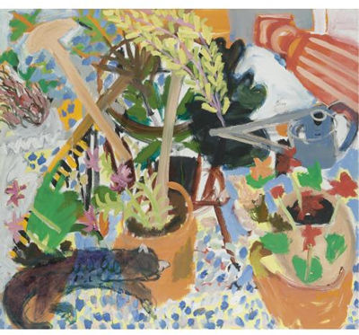 STILL LIFE WITH CAT AND FLOWERS