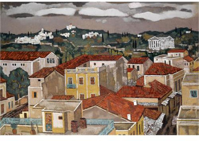 Sample artwork by Apostolos Tsirogiannis (Born 1946), known for stylized modernist marine and townscape painting - View similar artists and auction records