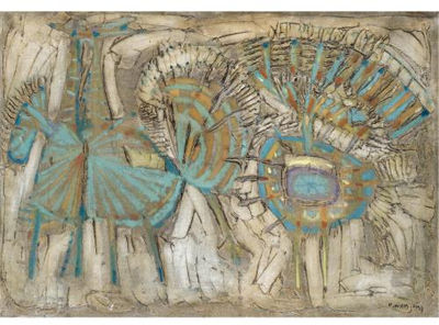 UCCELLO CON FIORE (BIRD WITH FLOWERS) by Nikos Kessanlis - Auction record, sale price, and art valuation. Compare with similar artists and explore comparable artworks.