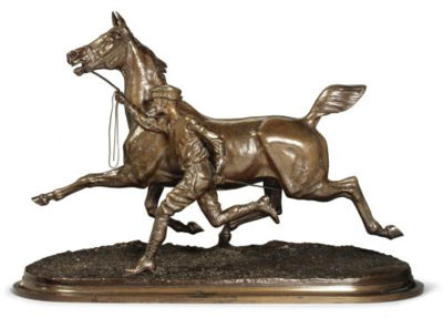 CHEVAL À L'ENTRAÎNEMENT AVEC SON LAD (A TROTTING HORSE AND GROOM)