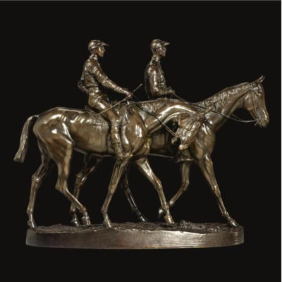 CHEVAUX DE COURSE ET JOCKEYS (A PAIR OF MOUNTED JOCKEYS)