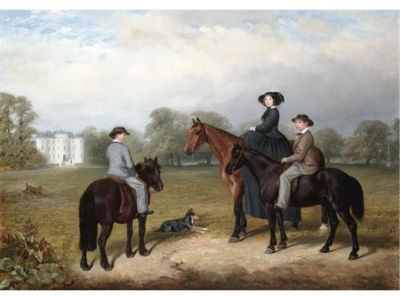 MRS SAMUEL GARNETT MOUNTED ON A BAY HUNTER WITH HER TWO SONS, JOHN AND SAMUEL MOUNTED ON PONIES, OUTSIDE ARCH HALL, COUNTY MEATH by James Walsham Baldock - Auction record, sale price, and art valuation. Compare with similar artists and explore comparable artworks.