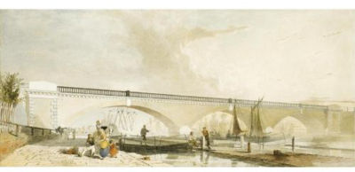 FIGURES GATHERED BEFORE THE REGENT'S VIADUCT, LONDON
