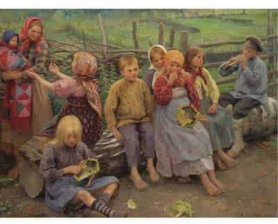 Children with sunflowers