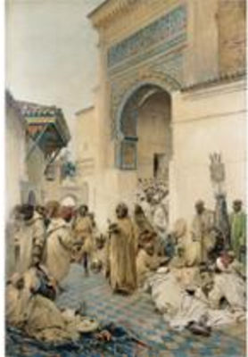 AFRICAN FIGURES DANCING IN A COURTYARD