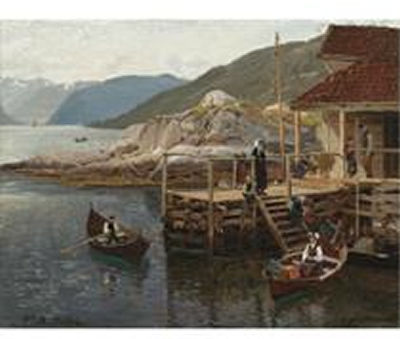 Bryggen by Niels Bjornsson Moller - Auction record, sale price, and art valuation. Compare with similar artists and explore comparable artworks.