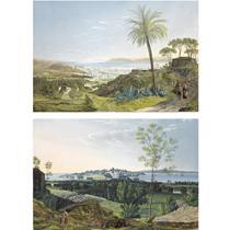 A PAIR OF SICILIAN VIEWS: THE TOWN OF SYRACUSE, WITH THE AMPHITHEATRE IN THE FOREGROUND, AND MESSINA, SEEN FROM THE HILLS ABOVE THE TOWN