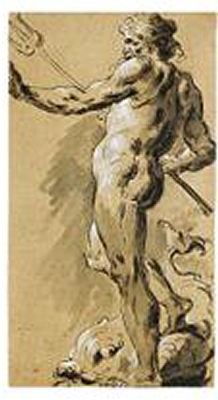 Neptune, Standing, Facing Left, A Dolphin at His Feet