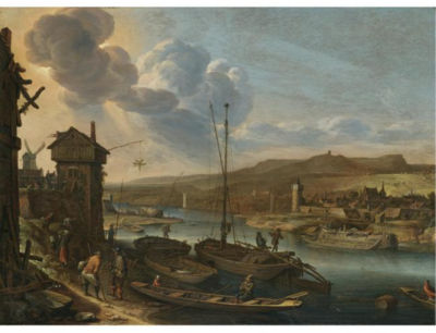 A RHENISH RIVER LANDSCAPE WITH FIGURES UNLOADING BOATS AT THE QUAYSIDE by Herman Van Swanevelt - Auction record, sale price, and art valuation. Compare with similar artists and explore comparable artworks.