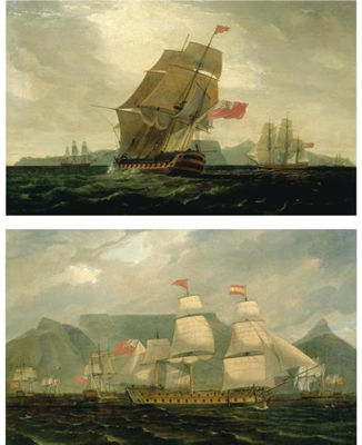 THE CAPTURE OF THE CAPE OF GOOD HOPE: H.M.S. DIADEM AND THE SQUADRON OF COMMODORE SIR HOME RIGGS POPHAM ASSEMBLING OFF MADIERA, 1805; H.M.S. DIADEM AND THE SQUADRON OF COMMODORE SIR HOME RIGGS POPHAM ARRIVING OFF CAPE TOWN, JANUARY 1806