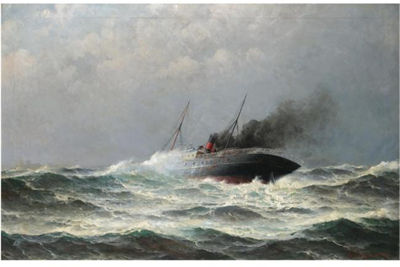STEAMSHIP IN HEAVY SEAS