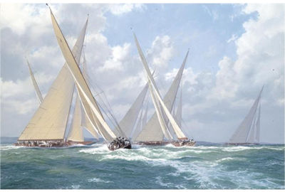 SEVEN MAGNIFICENT CUTTERS TAKE ON THE SOLENT'S LIVELY CHOP, COWES WEEK, AUGUST 1935