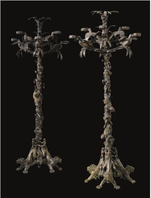 CANDELABRES PALMIERS (A PAIR OF PALM TREE CANDELABRAS)