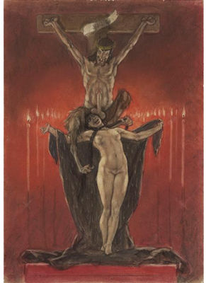 Sample artwork by Felicien Joseph Victor (Fely) Rops (1833 - 1898), known for symbolist, sensual female figure painting, drawing, etchings - View similar artists and auction records