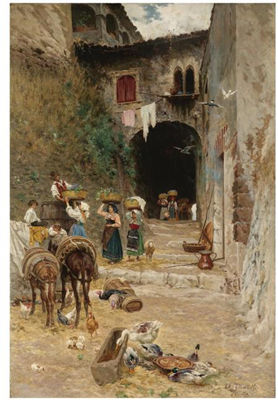 GIRLS DELIVERING GRAPES TO A VILLAGE
