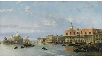 VIEW OF THE DOGE'S PALACE AND THE PIAZZETTA, VENICE, WITH SANTA MARIA DELLA SALUTE TO THE LEFT