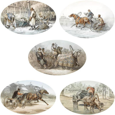 A GROUP OF FIVE EQUINE GENRE SCENES