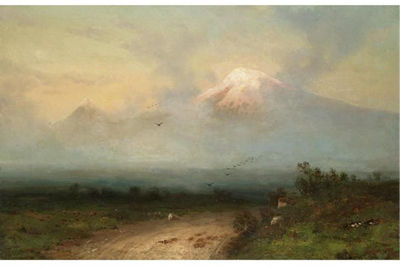 Sample artwork by Georgy Zakharovich Bashinzhagyan (1857 - 1925), known for misty and noctornal landscape and waterscape painting - View similar artists and auction records