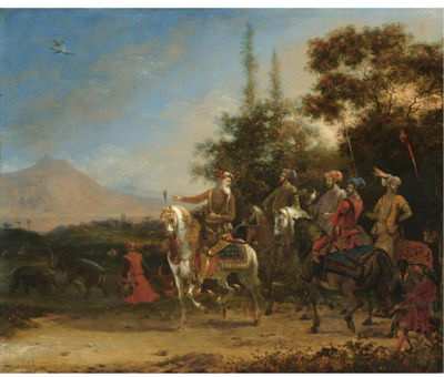 A HAWKING PARTY, AN EXTENSIVE LANDSCAPE BEYOND