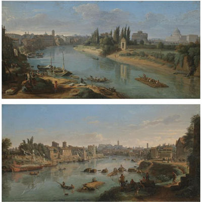 ROME, A VIEW OF THE RIVER TIBER AT THE PORTO DELLA LEGNA;ROME, A VIEW OF THE RIVER TIBER AT THE PORTO DI RIPA GRANDE)( a pair)