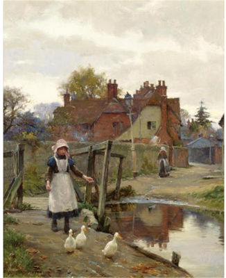 Sample artwork by William Teulon Blandford Fletcher (1858 - 1936), known for bucolic scene painting, farm yard scenes, poultry, landscapes, buildings - View similar artists and auction records