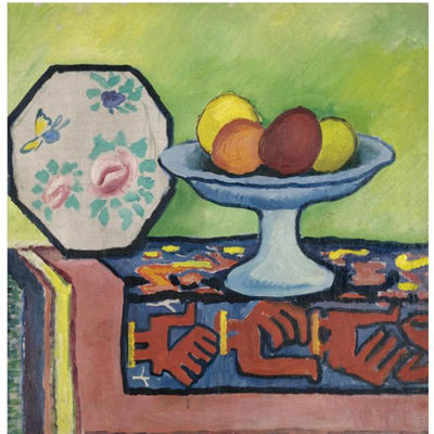 STILLEBEN MIT ÄPFELSCHALE UND JAPANISCHEM FÄCHER (STILL-LIFE WITH BOWL OF APPLES AND JAPANESE FAN)