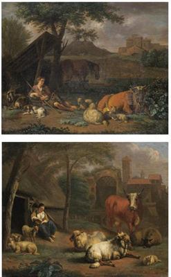 A PAIR OF PASTORAL ROMAN LANDSCAPES WITH A SHEPHERD BOY AND A SHEPHERD GIRL (a pair) by Simon Van Der Does - Auction record, sale price, and art valuation. Compare with similar artists and explore comparable artworks.