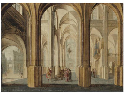 A CHURCH INTERIOR WITH ALEXANDER THE GREAT CUTTING THE GORDIAN KNOT by Jan Juriaensz Van Baden - Auction record, sale price, and art valuation. Compare with similar artists and explore comparable artworks.