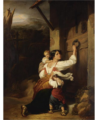 MOTHER AND CHILDREN FLEEING; AT THE ALTAR (a pair)