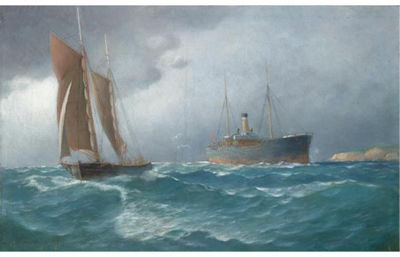 SAILING BOAT AND STEAMSHIP AT SEA by Emilios Prosalentis - Auction record, sale price, and art valuation. Compare with similar artists and explore comparable artworks.