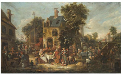 AN OUTDOOR SCENE WITH VILLAGERS JOYOUSLY REVELLING OUTSIDE THE WILD SWAN TAVERN by Egbert Van Heemskerck the Younger - Auction record, sale price, and art valuation. Compare with similar artists and explore comparable artworks.