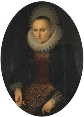 PORTRAIT OF A LADY, HALF-LENGTH, WEARING A RED AND BLACK RICHLY EMBROIDERED JACKET, A WHITE RUFF AND A WHITE HEADDRESS by Cornelis Van Der Voort - Auction record, sale price, and art valuation. Compare with similar artists and explore comparable artworks.