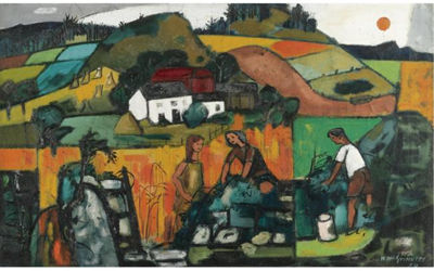 Sample artwork by Nora (Norah) McGuinness (1901 - 1980), known for modernist, abstract landscape and still life painting, graphics, illustration - View similar artists and auction records