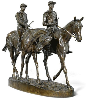 CHEVAUX DE COURSE ET JOCKEYS (A PAIR OF MOUNTED JOCKEYS) by Emmanuel Fremiet - Auction record, sale price, and art valuation. Compare with similar artists and explore comparable artworks.
