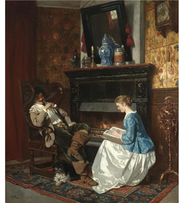 JUNGE DAME AM KAMIN SITZEND (THE FIRESIDE STORY)