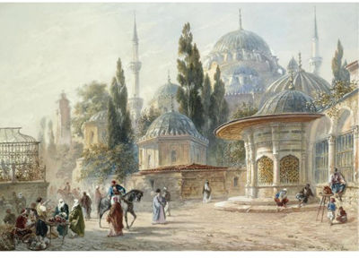 THE SEHZADE MOSQUE IN LALELI, CONSTANTINOPLE by Eugene Napoleon Flandin - Auction record, sale price, and art valuation. Compare with similar artists and explore comparable artworks.
