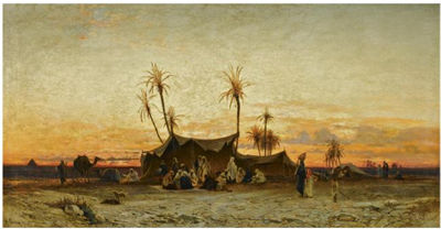 AN ARAB ENCAMPMENT AT SUNSET