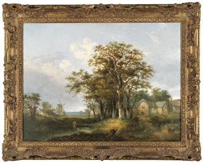 LANDSCAPE WITH A YOUNG BOY FISHING, A WINDMILL BEYOND by William Henry Crome - Auction record, sale price, and art valuation. Compare with similar artists and explore comparable artworks.
