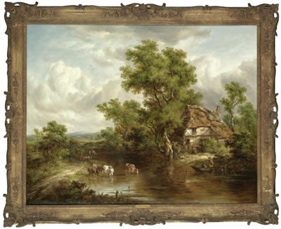 A COTTAGE WITH FIGURES AND LIVESTOCK BY A RIVER, SURREY by Richard Hilder - Auction record, sale price, and art valuation. Compare with similar artists and explore comparable artworks.