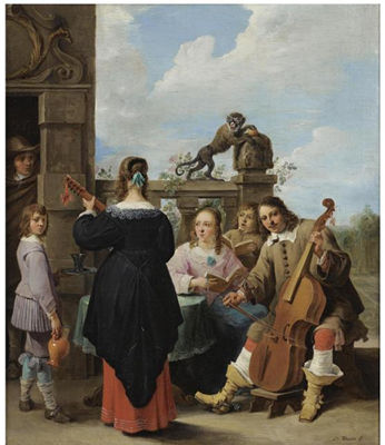 A FAMILY CONCERT ON THE TERRACE OF A COUNTRY HOUSE: A SELF PORTRAIT OF THE ARTIST WITH HIS FAMILY