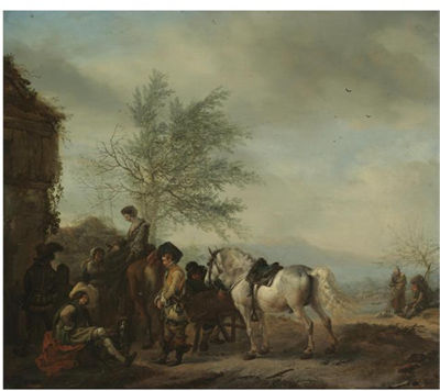 A LAKESIDE HALT WITH TRAVELLERS RESTING by Philips Wouwerman - Auction record, sale price, and art valuation. Compare with similar artists and explore comparable artworks.